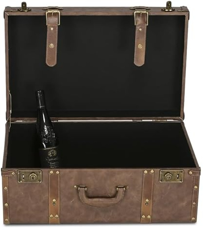 HEIDOUOZ Antiker Holzkoffer, Vintage Koffer, Antiker Lederkoffer, Schatzkiste, braune Aufbewahrungsbox, Aufbewahrungsbox, for Reisefotografie, Fensterdekoration(60x40x25cm)