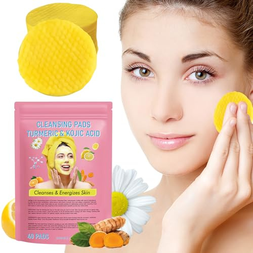40pcs Tamponi Esfolianti alla Curcuma, Turmeric Kojic Acid Cleansing Pads, per la Pulizia di Viso e Corpo, Bilanciare olio e Acqua, Riduce l'acne e le Macchie Scure, Uniforma il Tono della Pelle