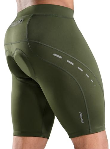 Nepest Radlerhose Herren mit Sitzpolster 4D Radunterhose Kurz Radfahrerhose Atmungsaktiv Fahrradhose 4-Wege-Stretch Profi-Radhose Armee Grün,XL