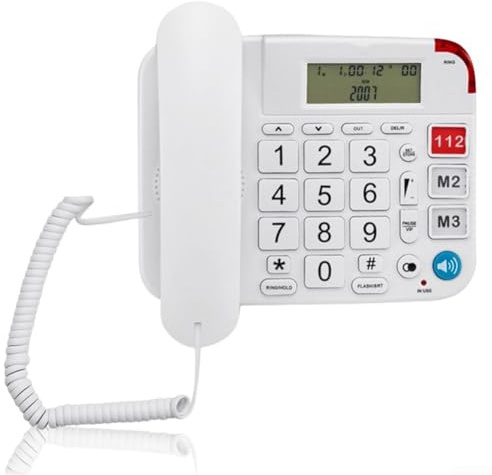 Telefono facile da usare con pulsanti grandi con volume regolabile e composizione One Touch, ideale per utenti anziani (bianco)