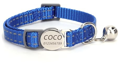 Katzenhalsband Haustierhalsband mit Gravur, personalisiertes Katzen und Hundehalsband mit Sicherheitsverschluss, individuelle Halsbänder mit Glöckchen für Katzenjungen mädchen (Dunkelblau)