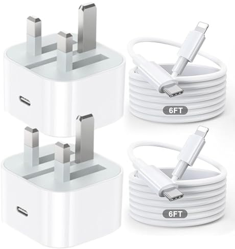 OneKer iPhone Fast Charging Plug,2‑Pack PD 20W USB C Wall Plugs with 2M USB‑C to Lightn-ning Cables for iPhone 14 Pro Max/14/13 Pro/13 Plus/12 Pro/12 Mini/11/XS/XR/8/7/6/i-Pad Air