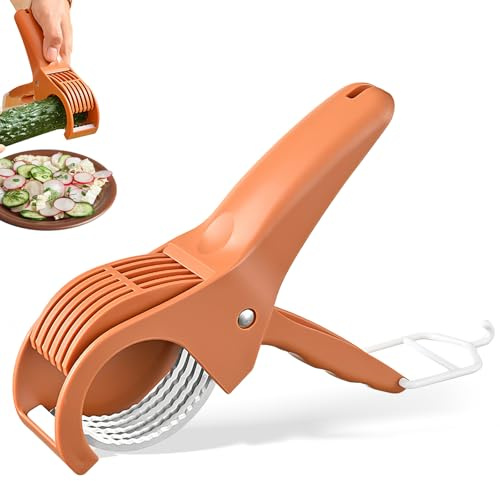 Multifunctional Fruit and Vegetable Slicer, Cucumber Divider, Press & Cut, Stainless Steel Blades, Ideal for Bananas, Cucumbers, Carrots, Peppers, Sausages (Orange)