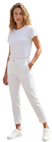 Roman Plain Cotton Chino Trousers for Women UK - Ladies Spring Everyday Summer Holiday Button Up Comfy Belt Loops Soft Pocket Detail Bottoms Day Out Pants - White - Size 10