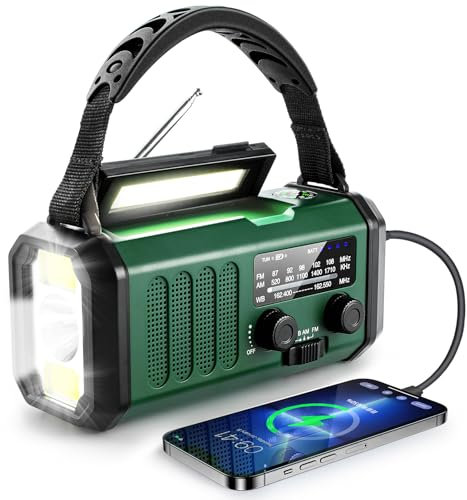 PZCC Radio MeteorolóGica De Emergencia, La Mejor BateríA PortáTil De 10000 Mah, Manivela De Mano, Radios Am/FM/NOAA,Cargador De TeléFono T-C,Linterna,LáMpara De Lectura,BrúJula,Alerta De (Verde)