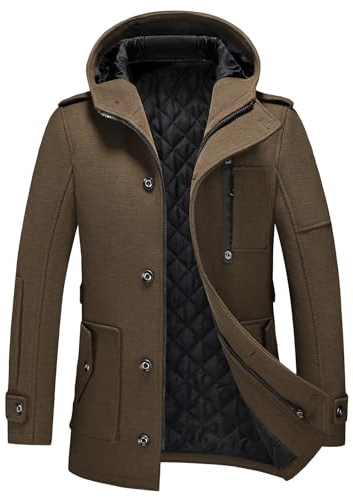 KUDORO, cappotto invernale da uomo, imbottito, monopetto, in lana mista spessa, Trench, con cappuccio, Verde militare, 3XL