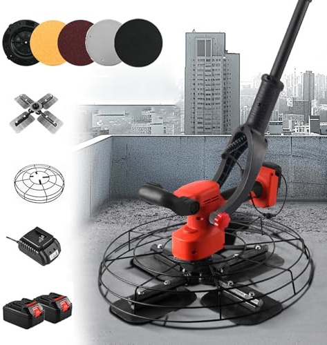 Alisadora EléCtrica De 900 W, 300 Rpm, Herramienta De Revoco De HormigóN De Mano, Velocidad Ajustable, Con 156 Cm PéRtiga De ExtensióN, 2 BateríAs Y Cuchilla De 45 Cm De DiáMetro,30000mah