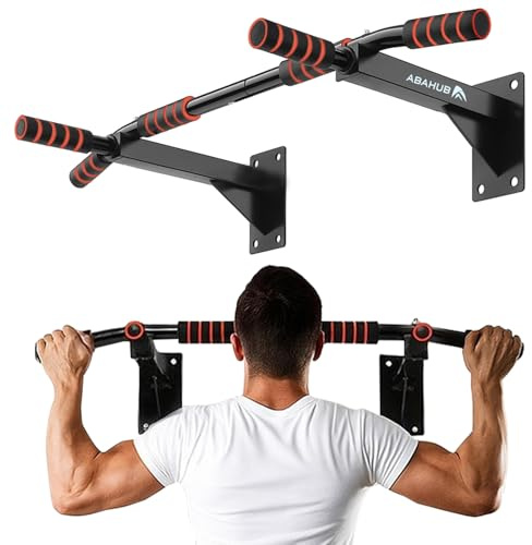 Abahub Barra per Trazioni a Muro 200kg, con Impugnature Multiple e Montaggio a Parete con Viti - Sbarra Pull Up Sicura e Stabile per Allenamento Intenso a Casa – Nero/Arancione