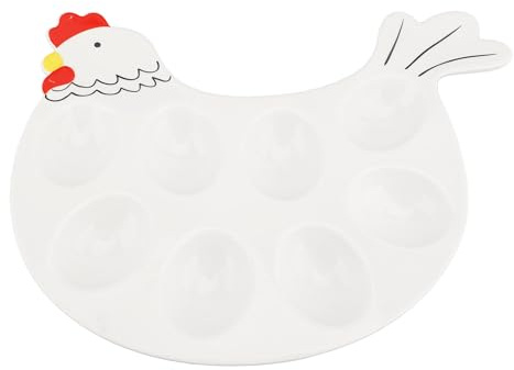 Gsycle Bandeja de plato de huevo relleno, 8 porcelana de huevo con forma de pollo lavable en la cuadrícula Servido de porcelana reutilizable para vacaciones y fiestas
