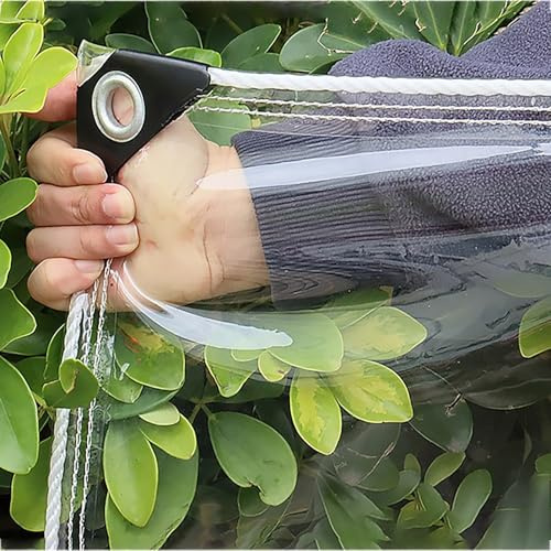 Teloni Trasparenti Pvc Occhiellati per Esterno,420/㎡ Sovratelo Antivento E Resistente Al Freddo imbracature,Occhielli Metallici Sono Distanziati Di 30cm,Per Mobili Da Giardino,Piante,Gazebo