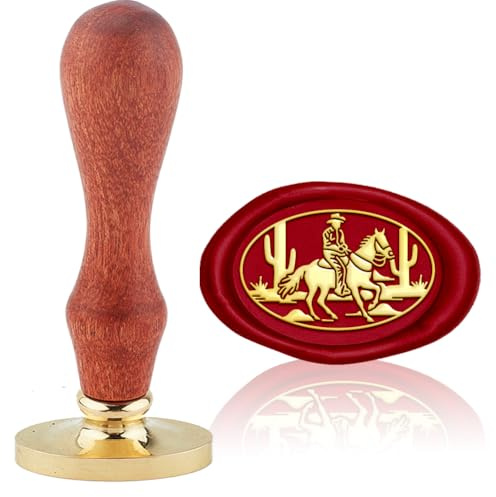 Hobbspring Cheval d'équitation - Tampon de cire - Enveloppes interchangeables - Sceau vintage - Tête ovale en laiton - Poignée en bois - Pour divination - Cartes d'invitation, envois de vin, entrée