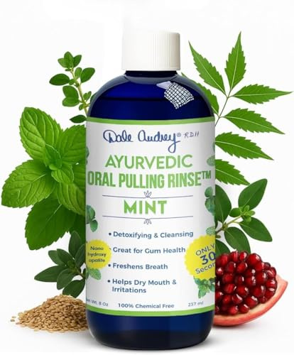 Dale Audrey Nano Hydroxyapatite Mouthwash Oil Pulling for Teeth and Gums, Mint Flavored Organic Oral Rinse, Essential Oils for Teeth Whitening & Fresh Breath Mouthwash 8 oz BPA-Free Plastic Bottle