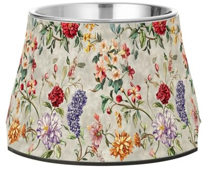 Florals Hyazinthen Dahlie grauer Futternapf für Hunde, Katzen, Kaninchen, Vögel, langsames Fressen