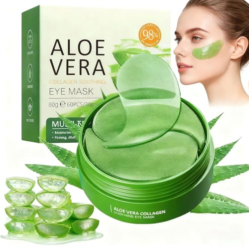 30 Paare Aloe Vera Augenpads mit Kollagen & Hyaluronsäure – Feuchtigkeitsspendende Augenmaske gegen Augenringe, Schwellungen, Falten und Tränensäcke, Kühlend und Straffend