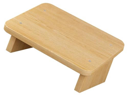 Hohopeti Wooden Footstool Non-slip 30cm Oak Color Office Desk Foot Rest Stool for Home Study and Computer Use