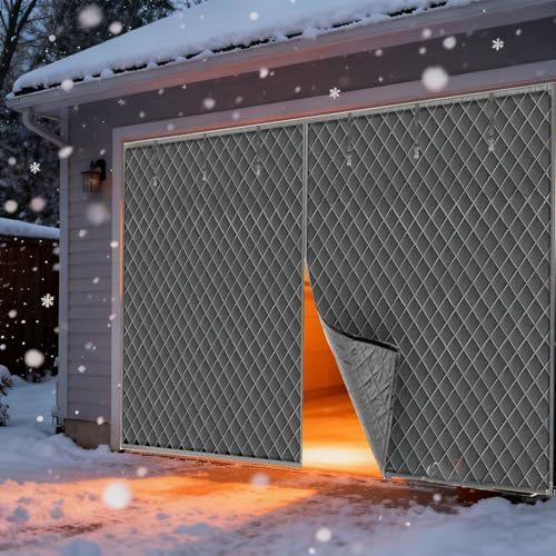 Garage Door Screen for Winter Magnetic Thermal Insulation Curtain with Soundproof Liner Energy Saving Garage Door Cover Weatherproof Door Insulation(Gray,4.6x2.4M/15x8FT)