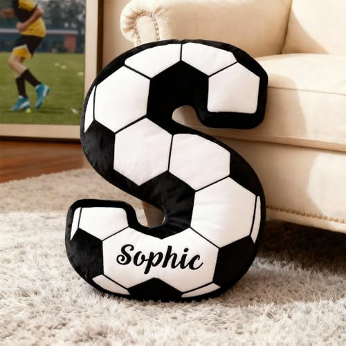 Personalisierte Fußball Kissen mit Namen Fussball Geschenke für Jungen Kuschelkissen Selbst Gestalten Lustige Geschenk für Geburtstag Dekokissen für Sofa Buchstabenkissen mit Anfangsbuchstaben