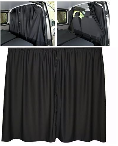 Black or Grey Blackout Cab Divider Separator Curtain with Fittings For VW TRANSPORTER T5 T5.1 T6 ALL TYPES MODEL (2 curtains 1.8 m drop come with 2 rails 2 x 80cm, 1 m width each curtain, Black)