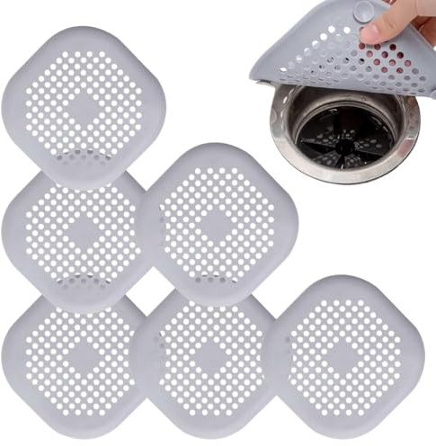 UYVPAER 6 Piezas Silicona Protector De Drenaje, Tapa De Drenaje De Con Ventosas Fuertes, Cubierta Del Dren De Bañera Colador, Filtro Para Fregadero Para Cocina Baño (Gris)