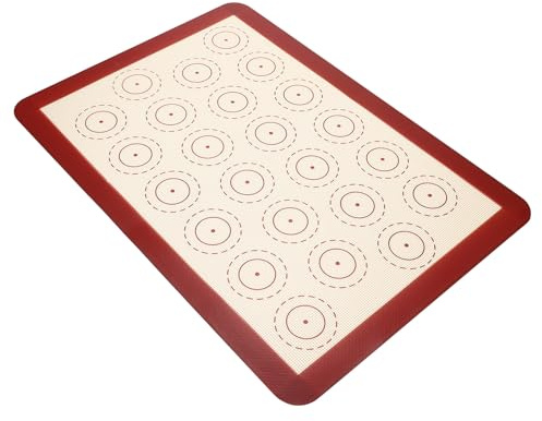 TOYANDONA Tapete de Silicona Antiadherente para Hornear Macarrones, Tamaño 420x295 Mm, Color Rojo, 24 Círculos para Repostería, Esterilla Resistente al Calor Adecuado para Horno y