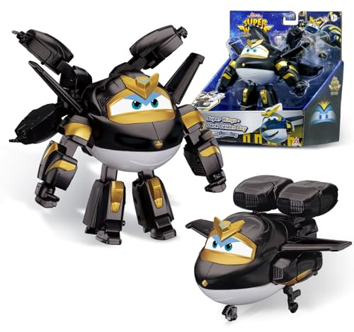 Super Wings Transformable 11.7 cm Supercharged Dark Golden Boy flygplan 3+ | 2-i-1 actionfigur, leksaksflygplan och robotfigur för pojkar och flickor från 3 år, 11,7 cm,