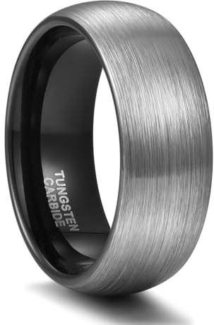 Stfery Herrenring aus Wolframstahl, zweifarbig, gebürstet, 4/6/8 mm, gebogen, schwarz, Bandring, Unisex