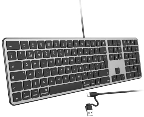 OMOTON Wired Keyboard for Mac, Full-Size, QWERTY UK Layout, Grey | Dual Interface USB-C & USB-A, Plug & Play, Compatible with Apple MacBook Neo/Pro/Air, iMac, Mac mini/Pro, Office & Home