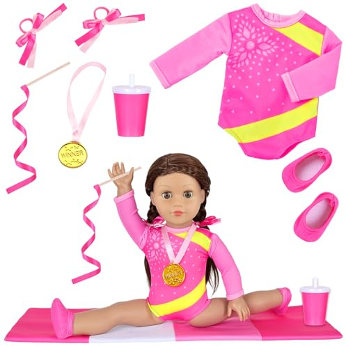 ZITA ELEMENT 18 Inch Girl Doll Olympic Gymnastics Clothes and Accessories | 8 Pcs Gymnastics Outfits & 7 Accessories; Pretend Competition Play, Toy For Girls Ages 3+, Doll Not Included