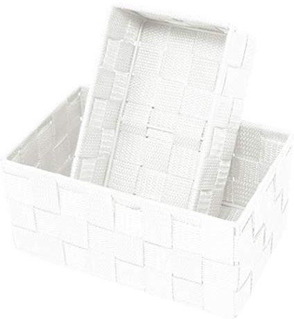 Lashuma 2er Korbset Aufbewahrungskörbe, Weiße Badkörbchen, Kleines Körbchen: 19x10x7 cm, Großer Korb: 20x13x10 cm