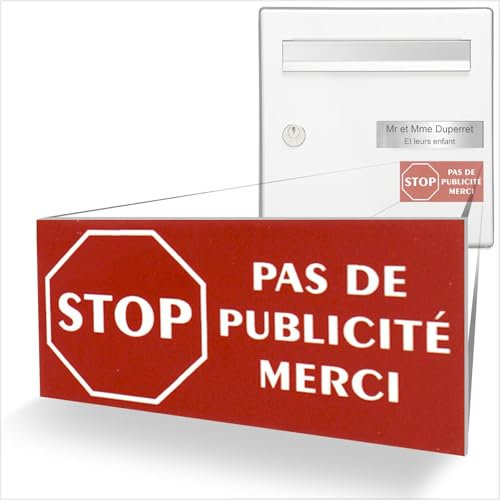 DECOHO - Étiquette Stop PUB adhésive pour boîte aux Lettres - Plastique Rouge Lettres Blanches - 8 x 4 cm, Gravure Laser, adhésif 3M Doub - Rouge
