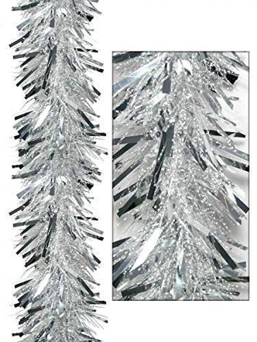 1.8M/6ft Silver White Luxury Deluxe Chunky Christmas Tinsel Garland Xmas Tree Decorations