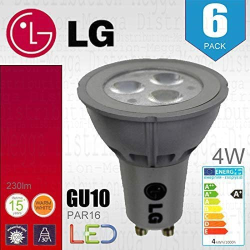 6 x LG 4w LED GU10 Spot Light Bulb/Lamp, Warm White 2700k - *15 Year Life* [Energy Class A+]