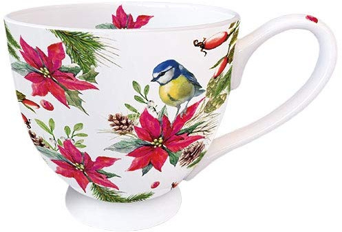 Ambiente Fine Bone China Weihnachtsbecher 0,45 L Blaumeise auf Weihnachtsstern