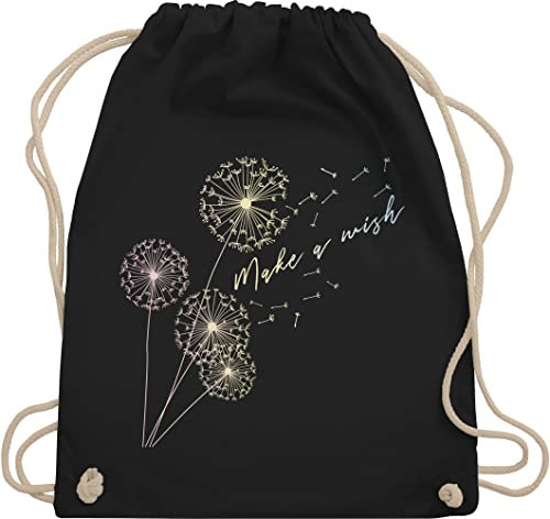 Turnbeutel Rucksack - Sprüche Statement - Pusteblume Flower - Unisize - Schwarz - beutel mit blumenmuster statements wish stoffrucksack damen floral sprüchen￼ wish. stoffbeutel groß blumen kind