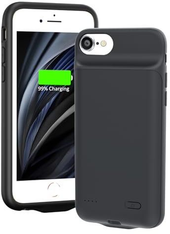 HUOBAO Battery Case for iPhone 8/7/6s/6/SE(2020/2022), 6000mAh Portable Protective iPhone 8/7/6/6S/SE Charging Case, Rechargeable Extended Smart Battery Charger Case for iPhone SE 2020/2022, Black