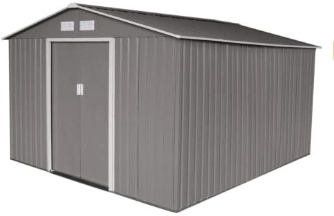 Evre 6 x 8 FT Shed Garden Storage Box with Double Sliding Doors, Large Storage Space, 4 Ventilation Slots, Water Resistant, High Ceiling, Galvanised Steel, Apex Roof Garden Shed