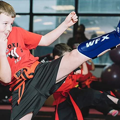 Barn skenbensskydd MMA ben fotskydd junior muay thai spark boxning pojkar och flicka skydd (blå)