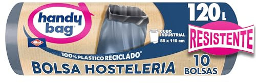 Handy Bag Bolsas de Basura 120L Industrial, Extra Resistentes, No Gotean, 100% Material Reciclado, 10 Bolsas