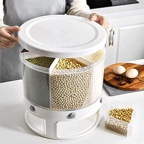 HSRG 6 Grid Rotating Food Dispenser, 6 In 1 Grain Storage Container, Visualization Rice Storage Container Tank, Leak-Proof with Lid, Used To Store Grains and Dry Food