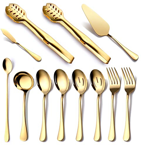 Gold Silverware Set, OGORI 12-Pieces Gold Forged Stainless Steel Flatware Set