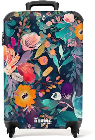 NoBoringSuitcases© Koffer Handgepäck Trolley Rollkoffer Kleine Reisekoffer | 55x35x20 cm - mit 4 Rollen - Bunt - Blumen - Kunst - Natur - Hippie - Fotokoffer - Kabinenkoffer - Boardgepäck