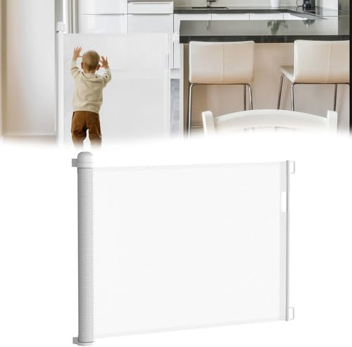 JOIEYOU Treppenschutzgitter Ausziehbar 0-180 cm Baby Schutzgitter mit Doppelschloss Stabil Türschutzgitter Hundbarrien Einziehbar Kinderschutzgitter für Treppe Türen Flure(Weiß)