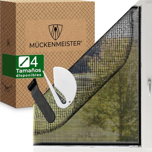 MÜCKENMEISTER® Mosquiteras para Ventanas (170x180 cm, negro) de fibra de vidrio – Mosquitera ventana para ventanas con cinta adhesiva – Red antimosquitos para ventana- Tela Mosquitera