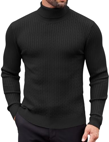 COOFANDY Mens Jumper Turtleneck Slim Fit Sweater Fine Knitted Pullover Warm Jumpers Black L