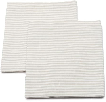 LinenMe Set mit 2 Geschirrtücher Halbleinen 47x70 cm Jazz - Küchentücher & Handtücher Natürlich 53% Leinen, 47% Baumwolle mit Aufhänger in Beige gestreift, Hergestellt in Litauen