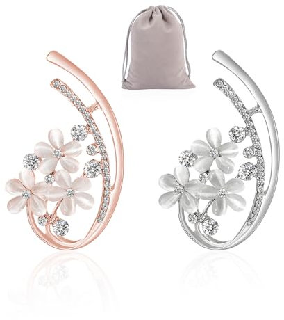 2 Stück Blumen-Strass-Broschen und 1 graue Aufbewahrungstasche, Roségold-Silber-Brosche, Damen-Brosche, ausgefallene Vintage-Brosche, Frauen
