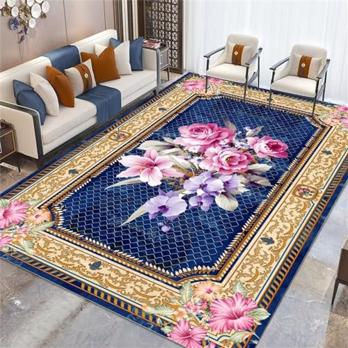 RUGMRZ Teppich Kinderzimmer Fleckerlteppich Blaues großes Muster Muster Dekoration Wohnzimmer Mitte Teppich ist pflegeleicht Weihnachtsteppich 80X200CM