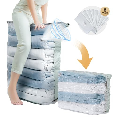 TAILI Extra Large Vacuum Storage Bags Cube, 8 Jumbo(80x100x38 CM), Cream | Reusable Vacuum Pack Bags for Clothes Duvet Travel and Home Comforters Blankets Bedding Compression,Space Saver