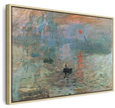 murando - Cuadros con marco natural Claude Monet 120x80 cm 1 Pieza Imagen | Lienzo no Tejido Impresión Artística Decorativo Hogar Decoración de Pared Dormitorio sol Naciente