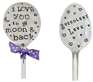Spoon Metall-Pflanzenschilder, kreative Gartenstecker-Anhänger mit Gravur, Stern-Herz-Muster und Text for Ausdruck von Liebe und Freundschaft, wetterfeste Pflanzenmarkierungen, Geschenk /1341